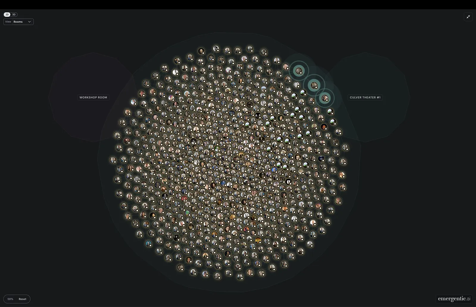 Emergentic live simulation view containing a large population of conference delegates